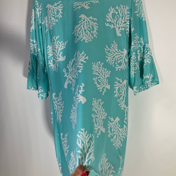 Escapada Swim Cover-Up Turquoise Blue White Coral Pattern Long Sleeve Size Med - Picture 9 of 16